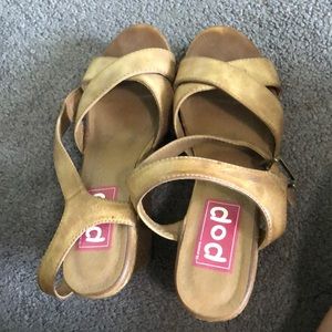 Brown woven wedge heels